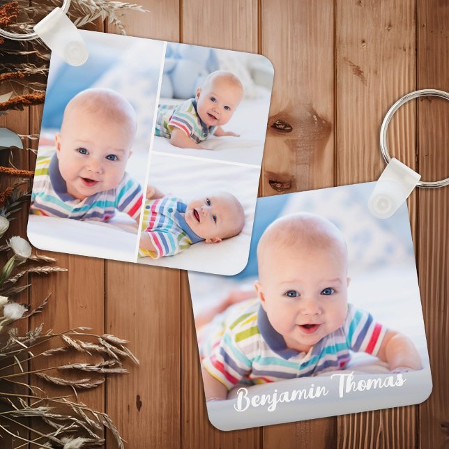 Personalised 4 Photo Collage Custom Modern Baby  Key Ring (Creator Uploaded)