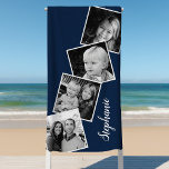 Personalised 4 Photo Collage Film Strip Navy Blue Beach Towel<br><div class="desc">Personalised 4 Photo Collage Film Strip Navy Blue Beach Towel. Personalise this custom design with 4 family photos and your name, </div>