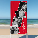 Personalised 4 Photo Collage Film Strip Red Beach Towel<br><div class="desc">Personalised 4 Photo Collage Film Strip Red Beach Towel. Personalise this custom design with 4 family photos and your name, </div>