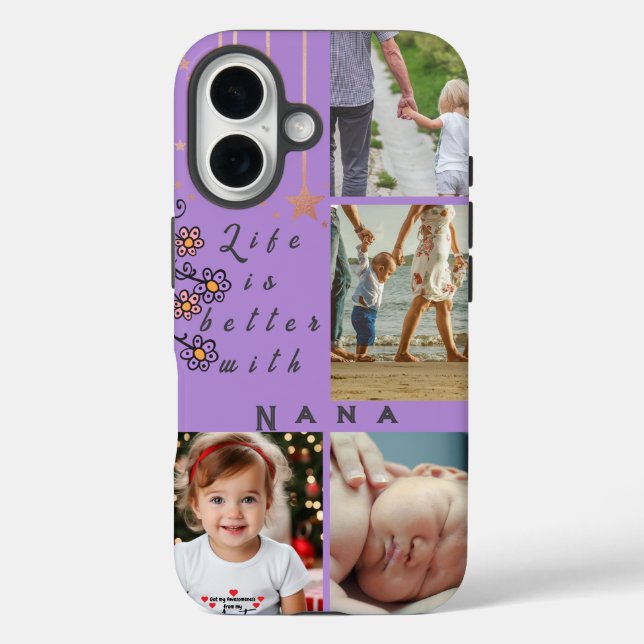 Personalised 4 Photo Collage Life is better Nana Case-Mate iPhone Case (Back)