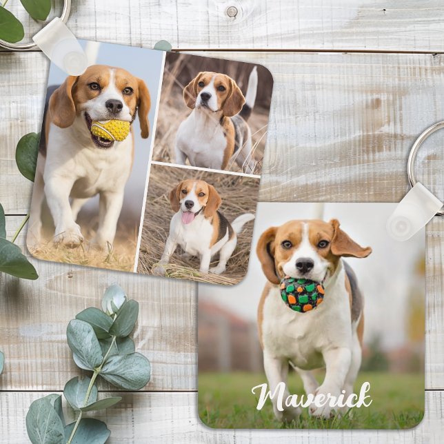 Personalised 4 Photo Collage Modern Pet Puppy Dog Key Ring (Creator Uploaded)