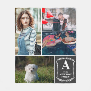 Personalised 4 Photo Collage Monogrammed & Named Fleece Blanket