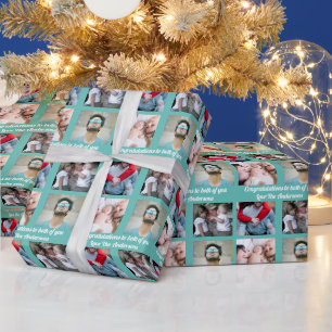 Personalised 4 photo family with DIY message red Wrapping Paper