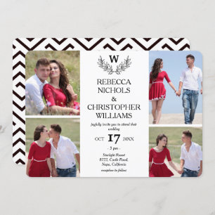 Personalised 4 Photo Laurel Monogrammed Wedding Invitation