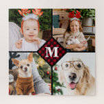 Personalised 4 Photo Monogram Red Buffalo Plaid Jigsaw Puzzle<br><div class="desc">Celebrate your your favourite memories with a custom Red Buffalo Plaid Monogram Photo Collage Puzzle . When you have so many fun memories and photos , one photo isn't enough . Our Custom Photo Puzzle has 4 photos and a centre monogrammed initial and name to personalise . This personalised 4...</div>