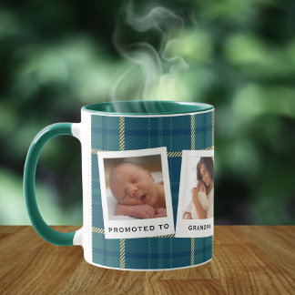 Personalised 4 Photo Promoted to Grandpa Plaid Mug