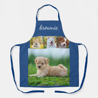 Personalised 4-Photo White Blue Collage Script  Apron