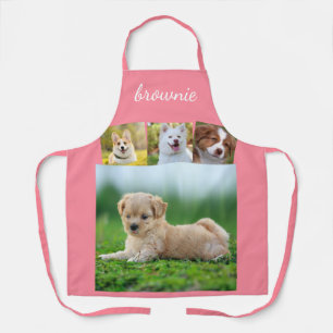 Personalised 4-Photo White Rose Gold Script Name  Apron