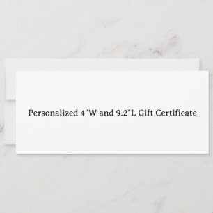 Personalised 4″W and 9.2″L Gift Certificate Card