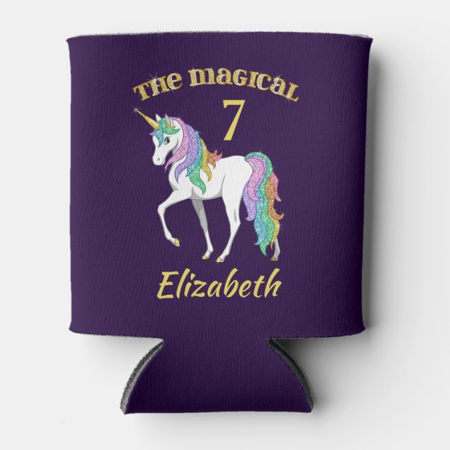 Personalised 4th 5th 6th 7th 8th Birthday Unicorn Can Cooler (Front)