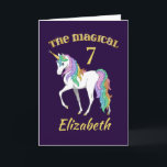 Personalised 4th 5th 6th 7th 8th Birthday Unicorn Card<br><div class="desc">Cute unicorn with rainbow coloured mane and tail. Personalise this design with your own child's name and age!</div>