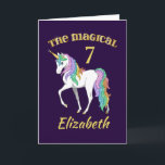 Personalised 4th 5th 6th 7th 8th Birthday Unicorn Card<br><div class="desc">Cute unicorn with rainbow coloured mane and tail. Personalise this design with your own child's name and age!</div>