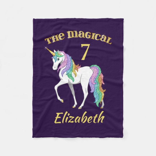 Personalised 4th 5th 6th 7th 8th Birthday Unicorn Fleece Blanket (Front)