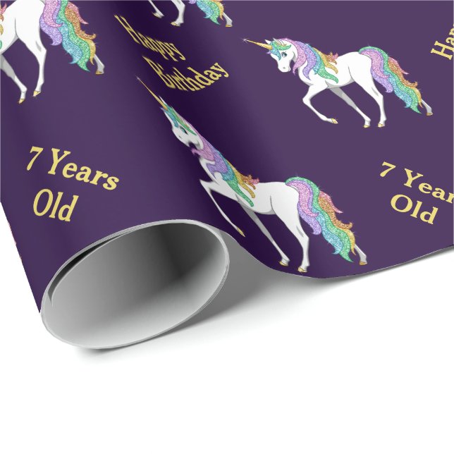 Personalised 4th 5th 6th 7th 8th Birthday Unicorn Wrapping Paper (Roll Corner)