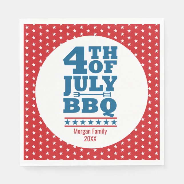 Personalised 4th of July BBQ Party Red Star Napkin (Front)