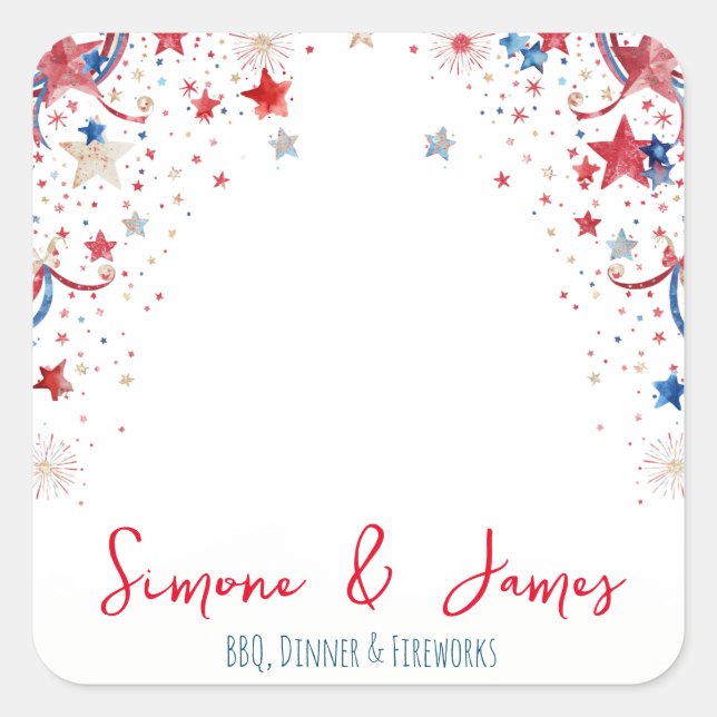Personalised 4th of July Fireworks Party Decor Square Sticker (Front)