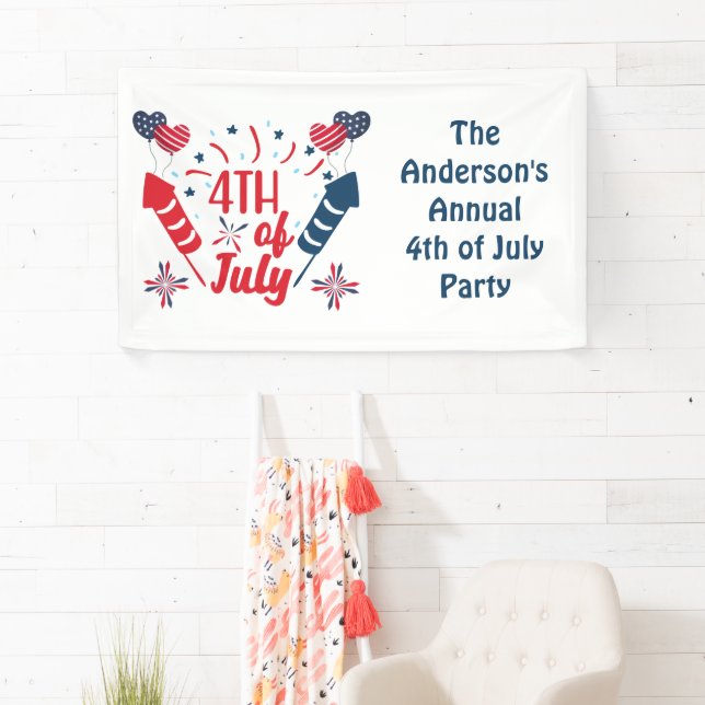 Personalised 4th of July Fireworks Red White Blue  Banner (Insitu)