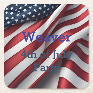 Personalised 4th of July Party Square Paper Coaster