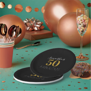 Personalised 50 and fabulous Black Gold Birthday  Paper Plate
