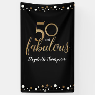 Personalised 50 and Fabulous Black gold confetti Banner