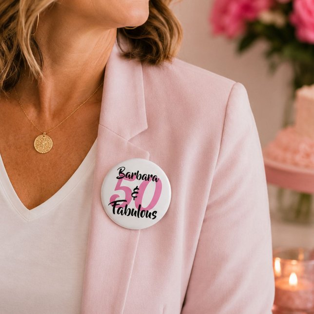 Personalised 50 & Fabulous Birthday Button Pin (Creator Uploaded)