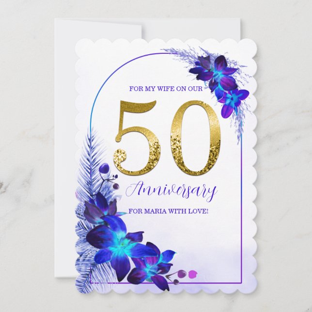 Personalised 50th Anniversary Cards for Wife (Front)