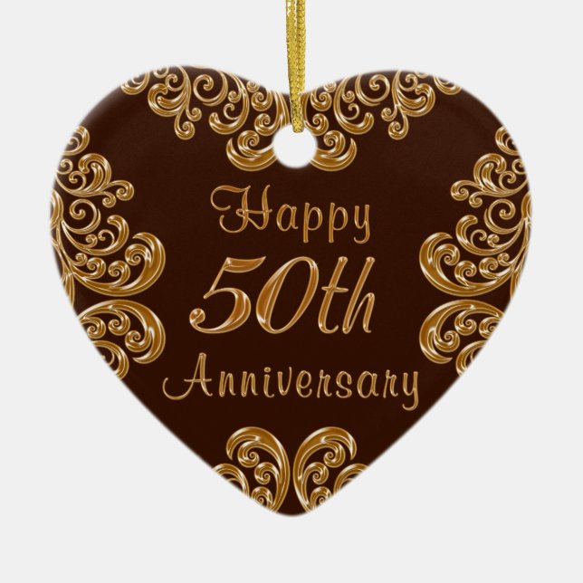 Personalised 50th Anniversary Gifts for Couples Ceramic Tree Decoration (Front)