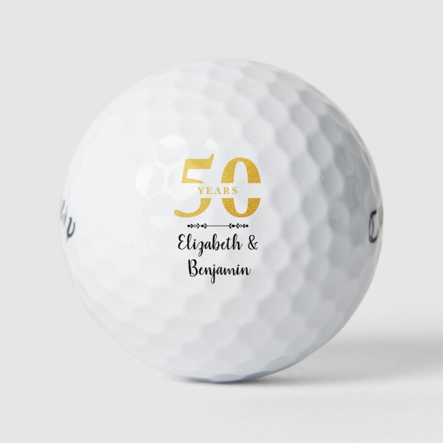 Personalised 50th Anniversary Golden Wedding Gift Golf Balls (Front)