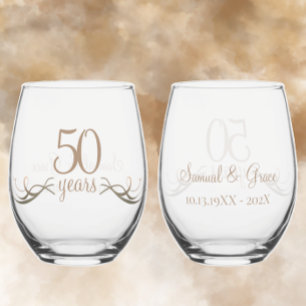 Personalised 50th Anniversary Keepsake Custom Gift Stemless Wine Glass