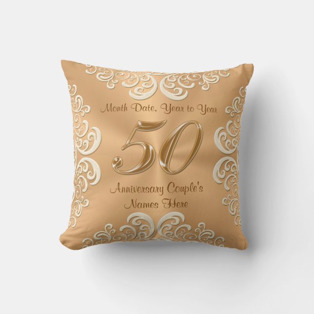 Personalised 50th Anniversary Pillow Names, Date (Front)