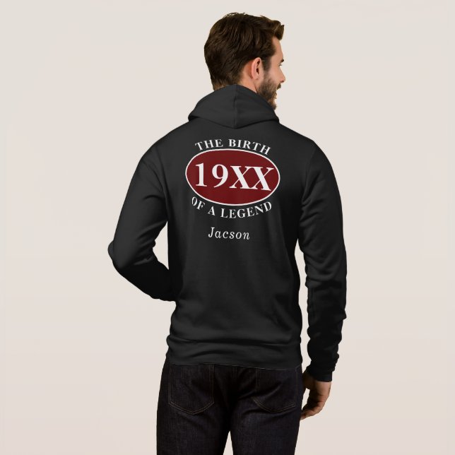 Personalised 50th Birthday Birth Of A Legend Black Hoodie (Back Full)