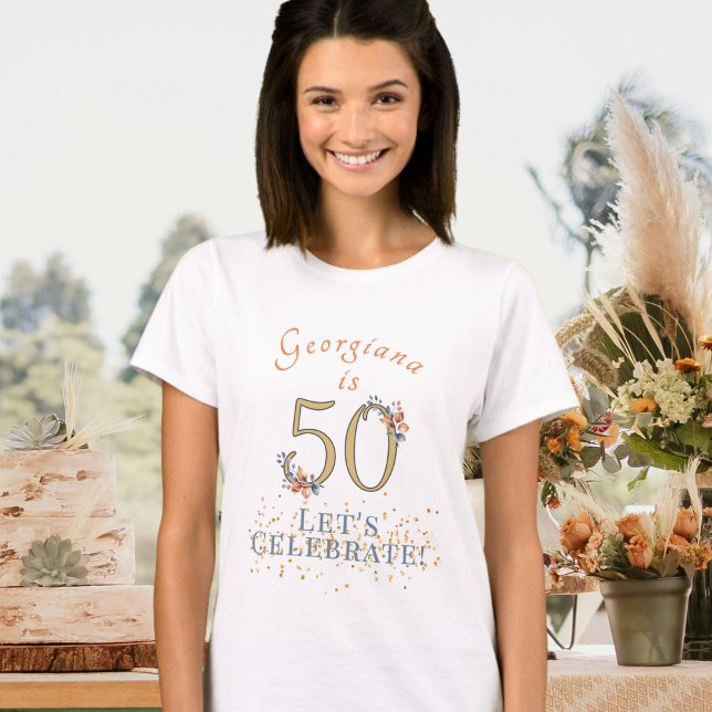 Personalised 50th Birthday Boho Autumn Leaves  T-Shirt (Creator Uploaded)