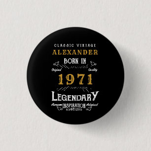 Personalised 50th Birthday Born 1971 Vintage Black 3 Cm Round Badge