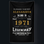 Personalised 50th Birthday Born 1971 Vintage Black Banner<br><div class="desc">A personalised classic party banner for that birthday gentleman born in 1971 and turning 50. Add the name to this vintage retro style black, white and gold design for a custom 50th birthday gift. Easily edit the name and year with the template provided. A wonderful custom black birthday gift. More...</div>