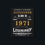 Personalised 50th Birthday Born 1971 Vintage Black Canvas Print<br><div class="desc">A personalised classic wall canvas for that birthday gentleman born in 1971 and turning 50. Add the name to this vintage retro style black, white and gold design for a custom 50th birthday gift. Easily edit the name and year with the template provided. A wonderful custom black birthday gift. More...</div>
