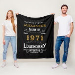 Personalised 50th Birthday Born 1971 Vintage Black Fleece Blanket<br><div class="desc">A personalised classic fleece blanket design for that birthday celebration for somebody born in 1971 and turning 50. Add the name to this vintage retro style black, white and gold design for a custom 50th birthday gift. Easily edit the name and year with the template provided. A wonderful custom black...</div>