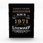 Personalised 50th Birthday Born 1971 Vintage Black Photo Block<br><div class="desc">A personalised classic photo block design for that birthday celebration for somebody born in 1971 and turning 50. Add the name to this vintage retro style black, white and gold design for a custom 50th birthday gift. Easily edit the name and year with the template provided. A wonderful custom black...</div>