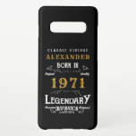 Personalised 50th Birthday Born 1971 Vintage Black Samsung Galaxy Case<br><div class="desc">A personalised classic Samsung Galaxy phone case design for that birthday celebration for somebody born in 1971 and turning 50. Add the name to this vintage retro style black, white and gold design for a custom 50th birthday gift. Easily edit the name and year with the template provided. A wonderful...</div>
