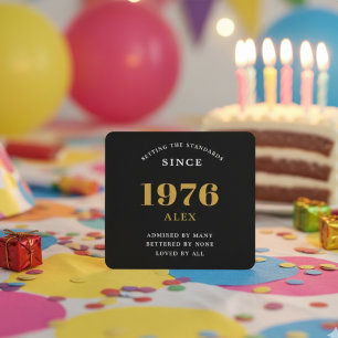 Personalised 50th birthday Born 1976 Black Gold Square Paper Coaster
