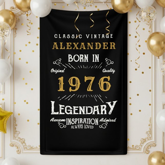 Personalised 50th Birthday Born 1976 Retro Party Banner (1976 Birthday wall banner on a white wall.)
