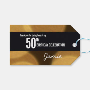 Personalised 50th Birthday gold and black bokeh Gift Tags
