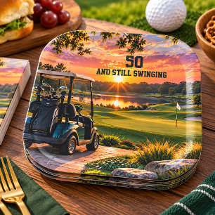 Personalised 50th Birthday Golf Party Golf Cart Paper Plate