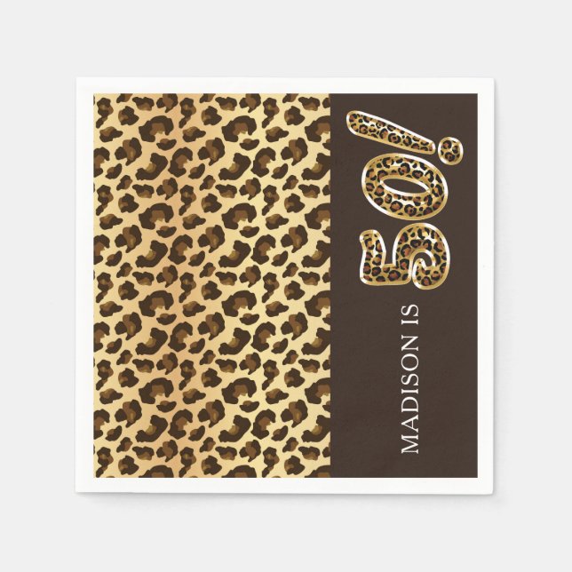 Personalised 50th Birthday Leopard Foil Balloon Napkin (Front)
