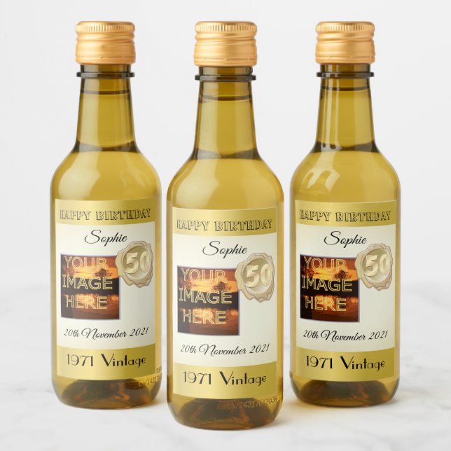 Personalised 50th Birthday Mini Wine Bottle Labels (Bottles)