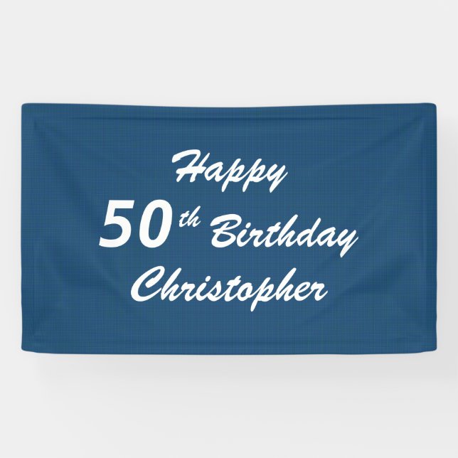 Personalised 50th Birthday Sign Blue Plaid (Horizontal)
