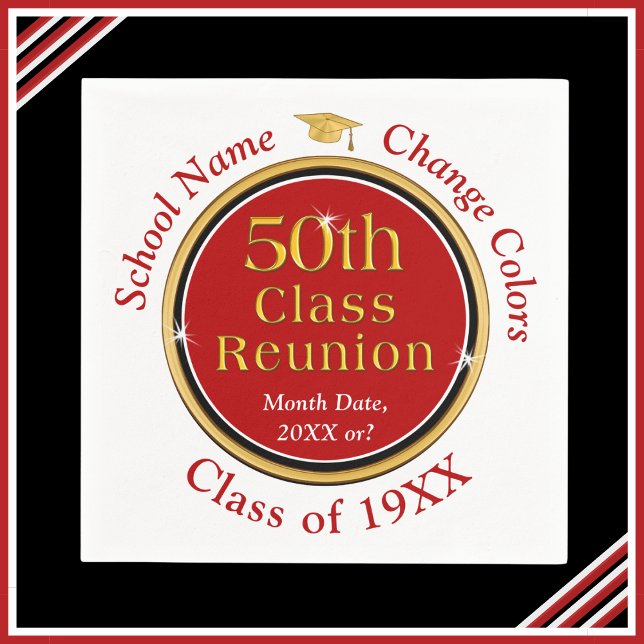 Personalised, 50th Class Reunion Party Supplies Napkin (50th class reunion party supplies. 50th class reunion  napkins. Red and White, 50th reunion napkins.)