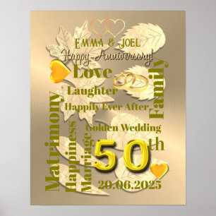 Personalised 50th Gold Wedding Anniversary Poster