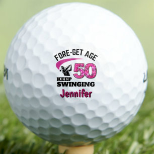 Personalised 50th Sister Gift - Pink Swinging 50 Golf Balls