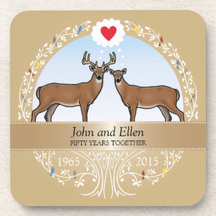 Personalised 50th Wedding Anniversary, Buck & Doe Coaster
