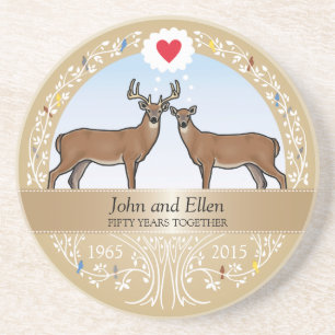 Personalised 50th Wedding Anniversary, Buck & Doe Coaster